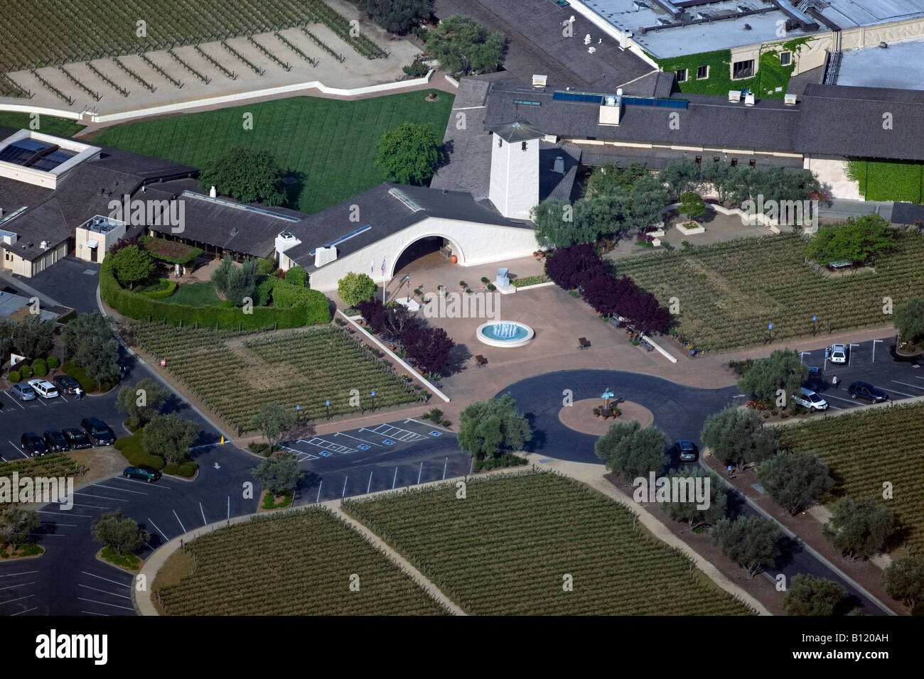 aerial above Mondavi Winery Oakville California Napa Valley Stock Photo