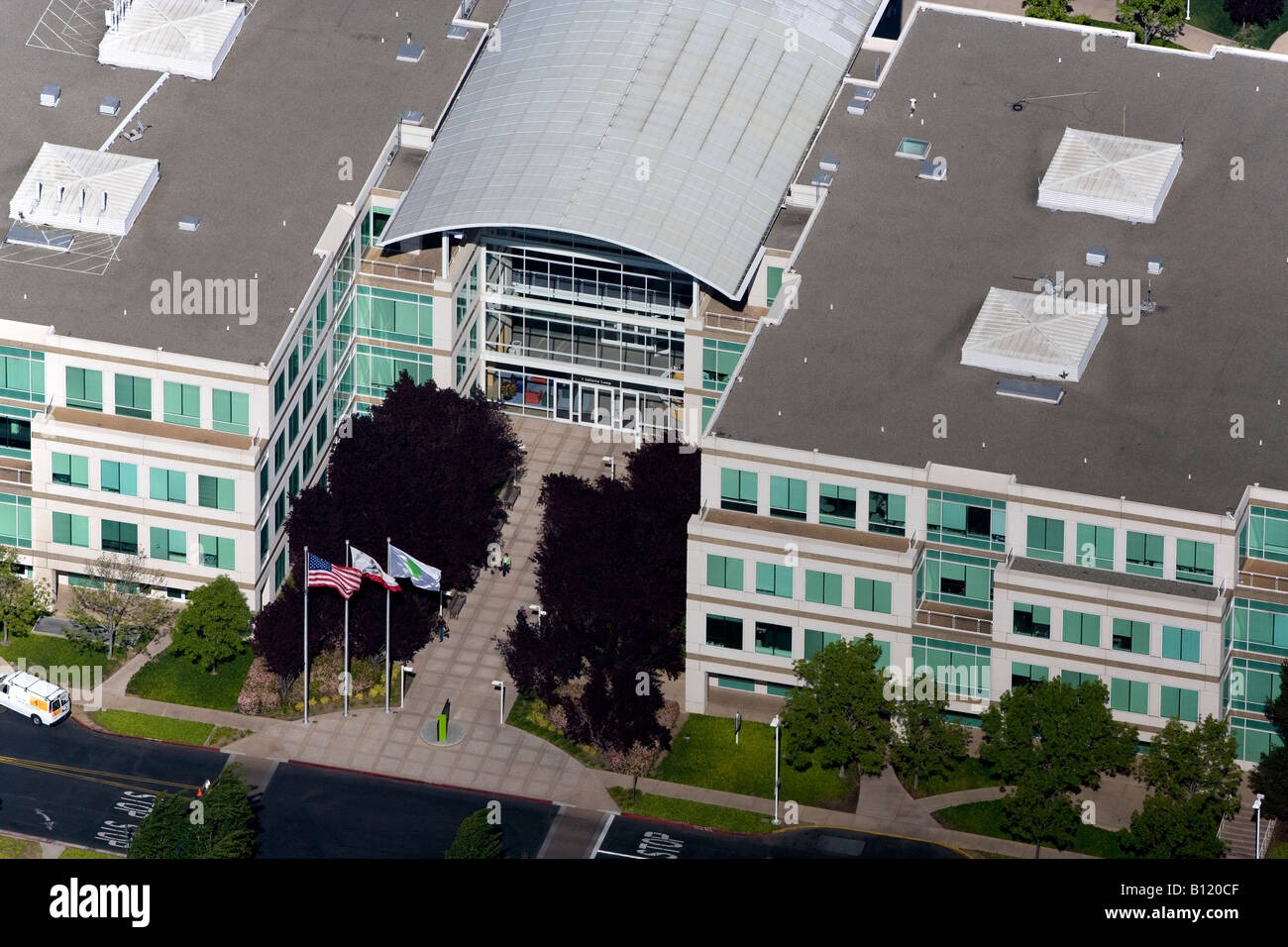 aerial view above Apple Inc world corporate headquarters Silicon Valley Cupertino California Stock Photo