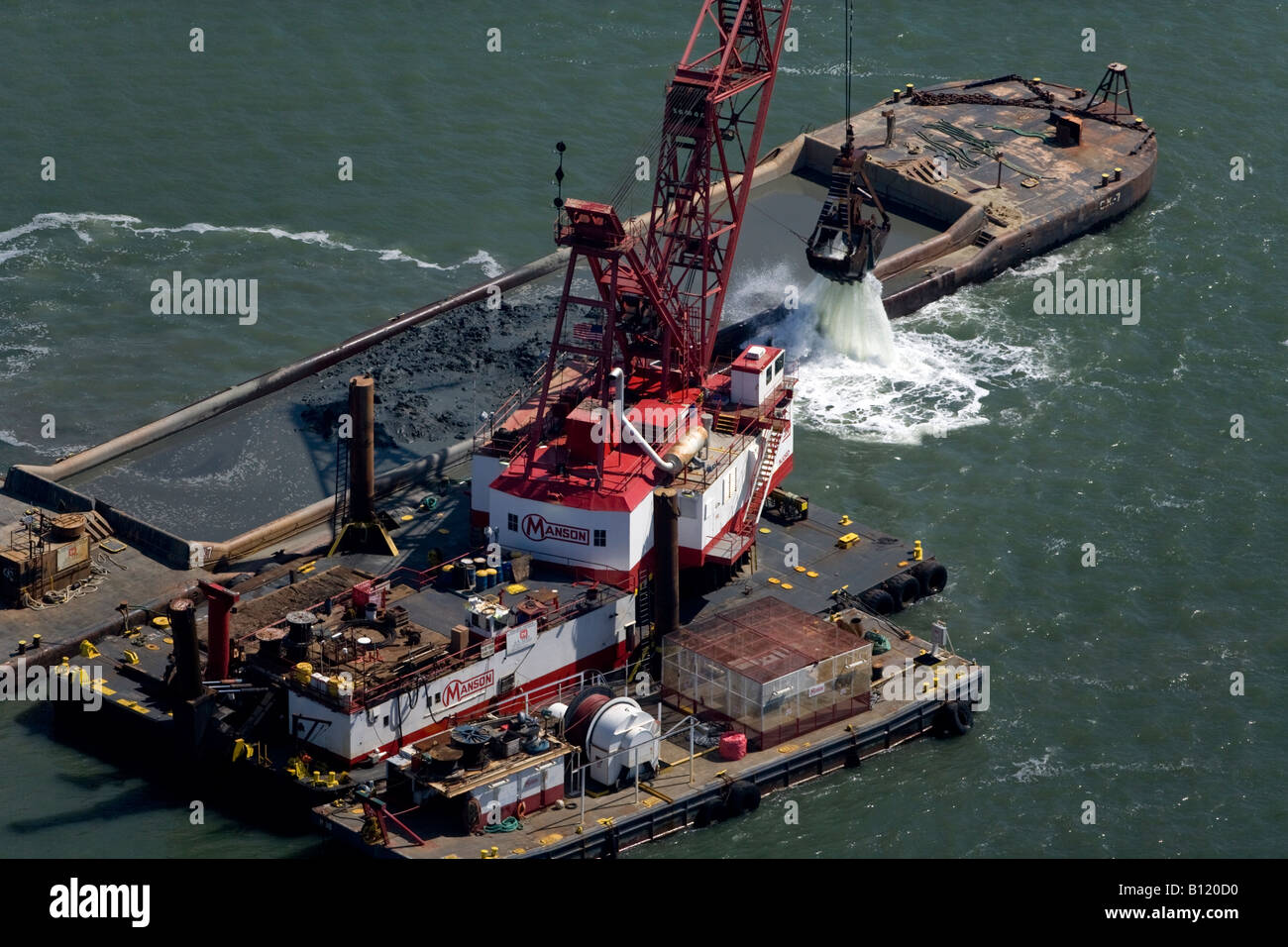 aerial above Matson dredging Port of Oakland California Stock Photo