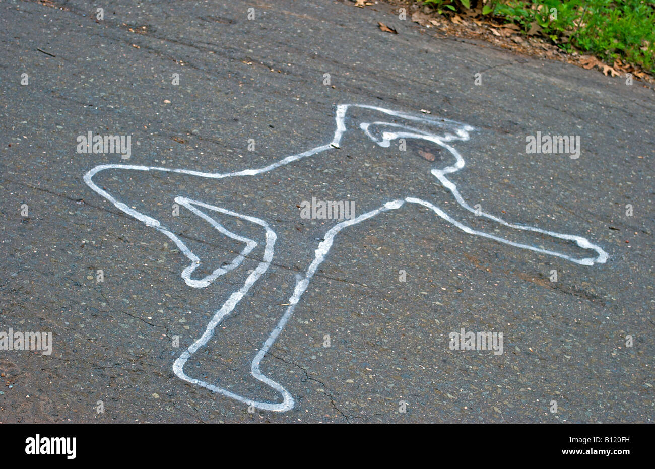 a body outline on the road Stock Photo