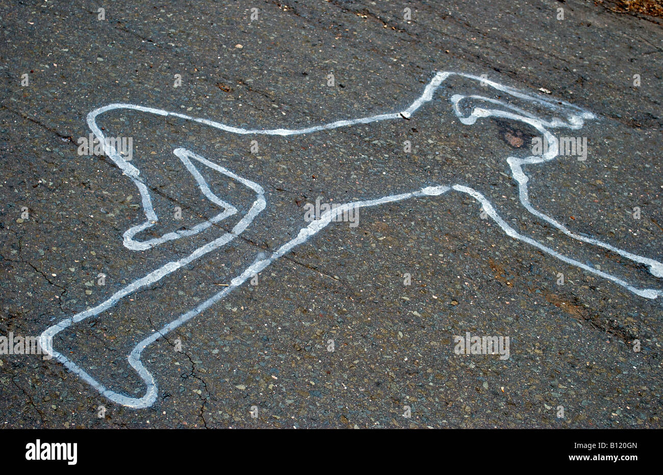a body outline on the road Stock Photo