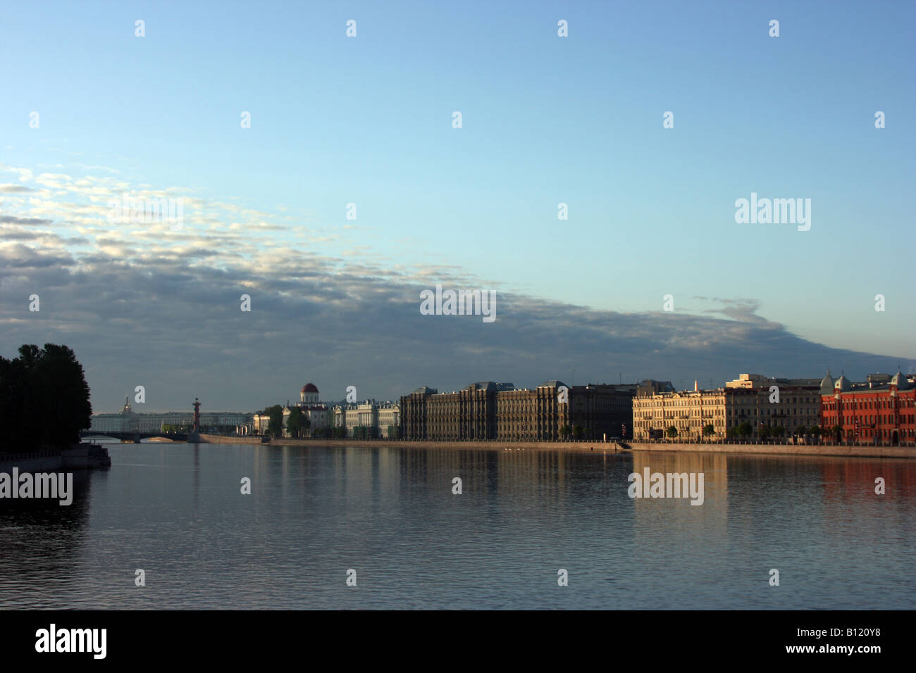 view of Malaya Neva river and the Spit of Vasilievsky Island from Tuchkov Bridge, St. Petersburg, Russia Stock Photo