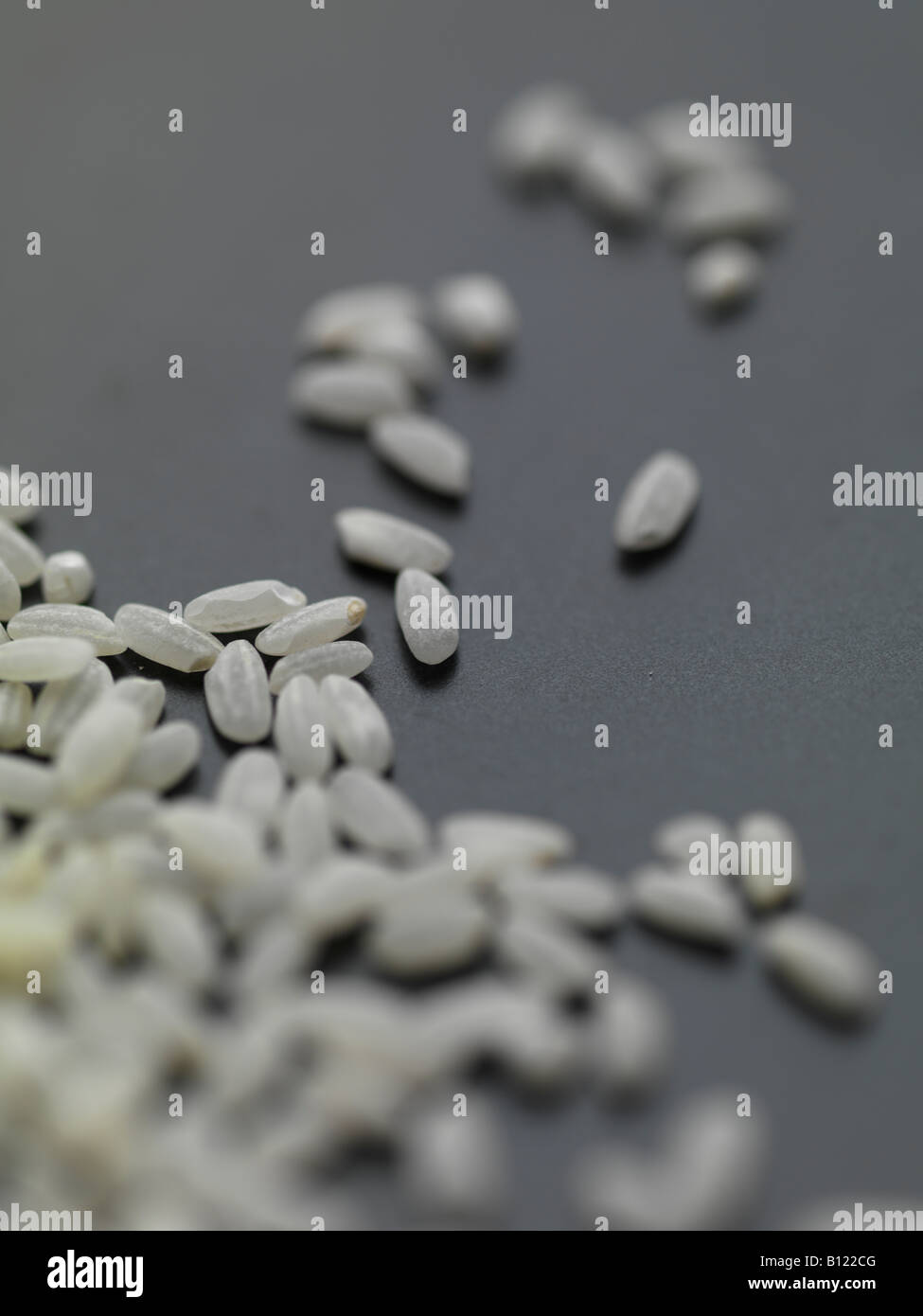 grain rice close-up strew scatter out of focus Stock Photo