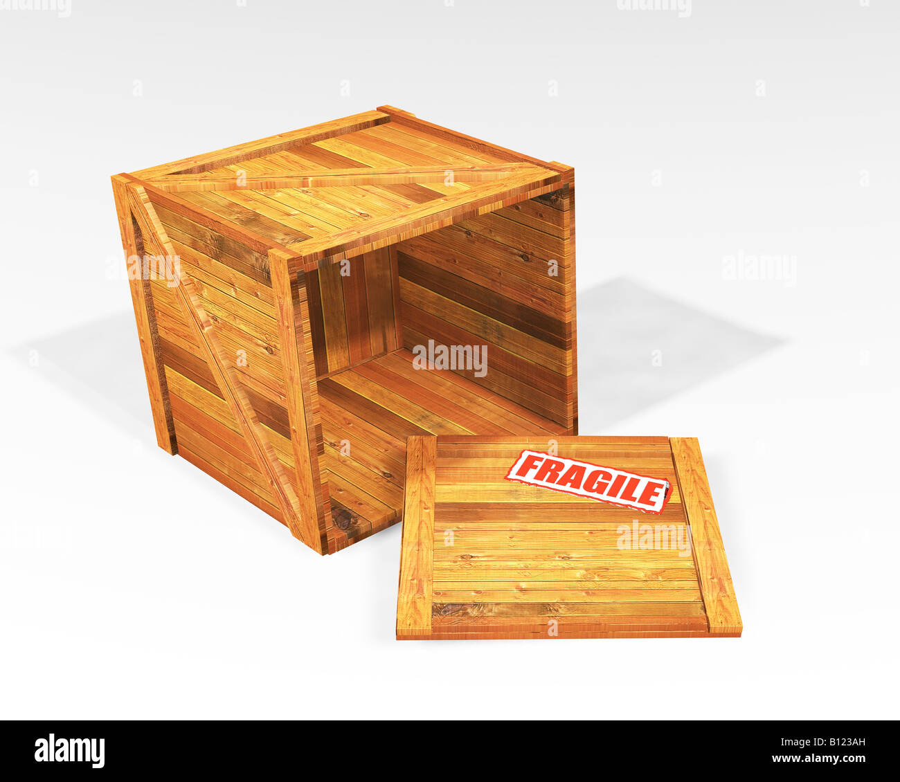 Openable Crate Open wooden crate with fragile sticker Stock Photo - Alamy