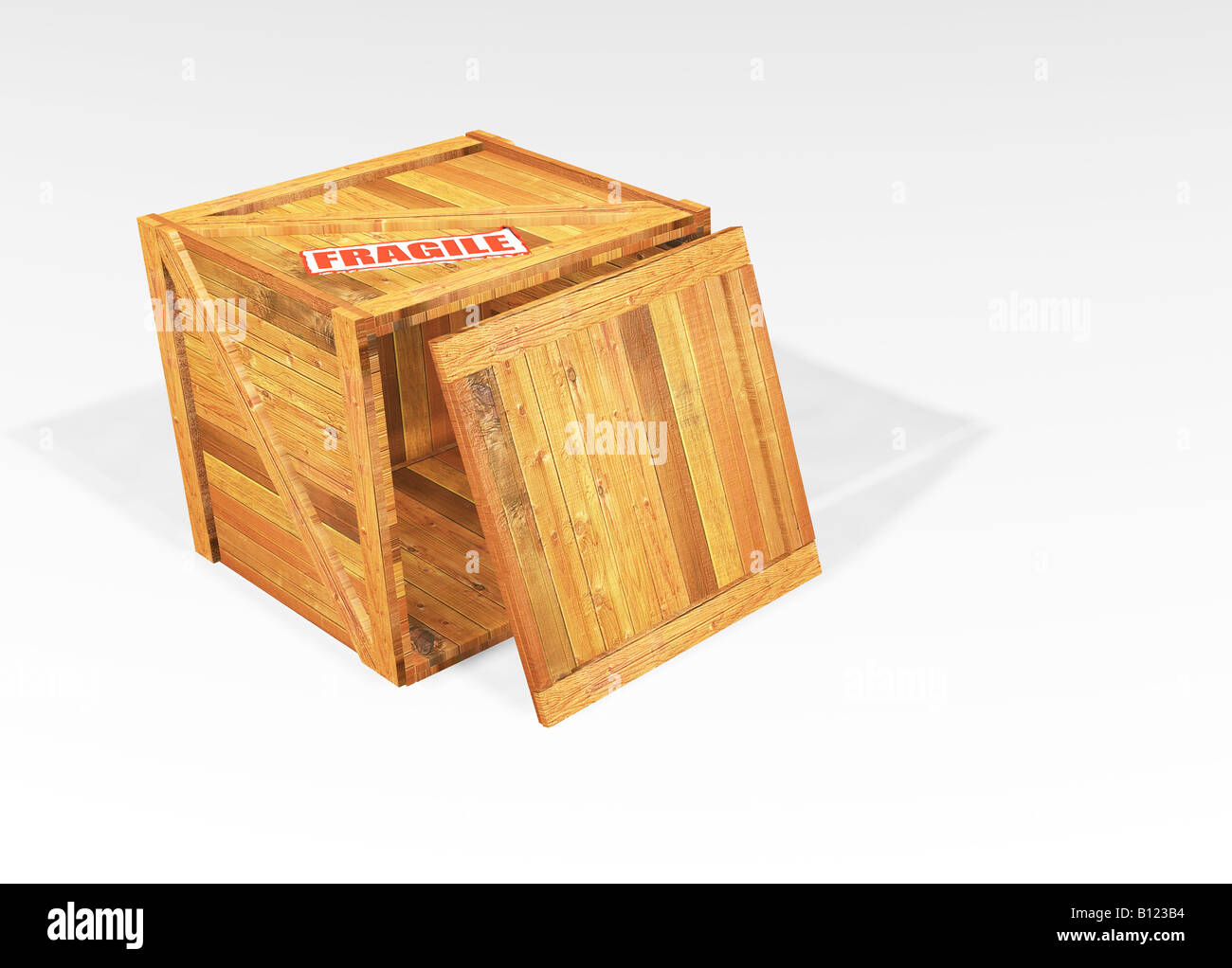 Wooden crate with fragile sticker Stock Photo