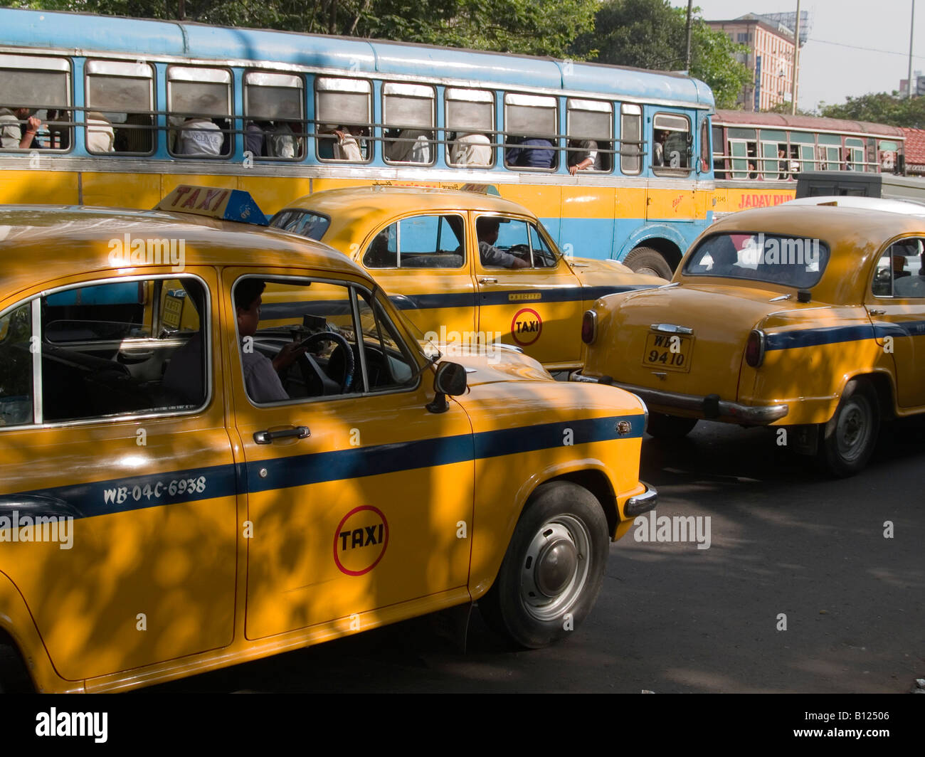 taxis during Calcutta traffic jam Stock Photo
