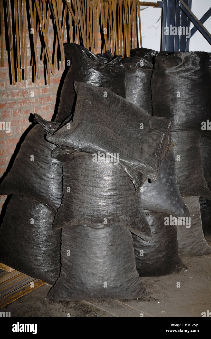 Bags of coal at mining museum Le Bois du Cazier Belgium Stock Photo Alamy