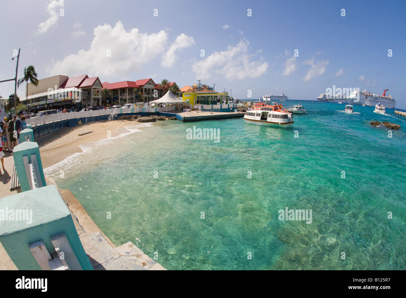 Fisheye view of waterfront on Grand Cayman in the Cayman Islands in the Caribbean