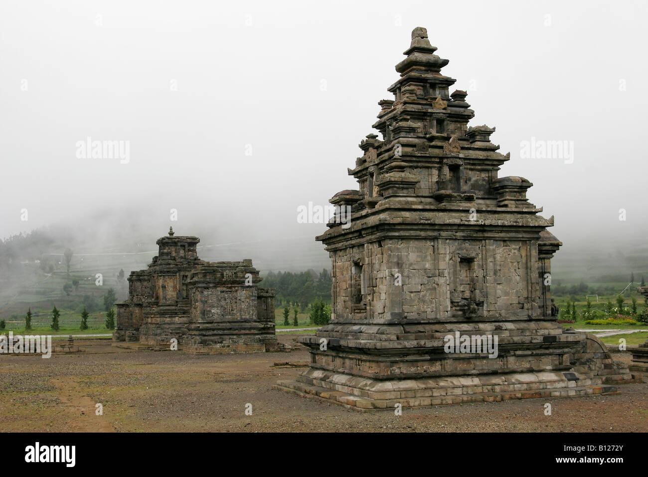 Hindu temples of Dieng Plateau, Java, Indonesia Stock Photo