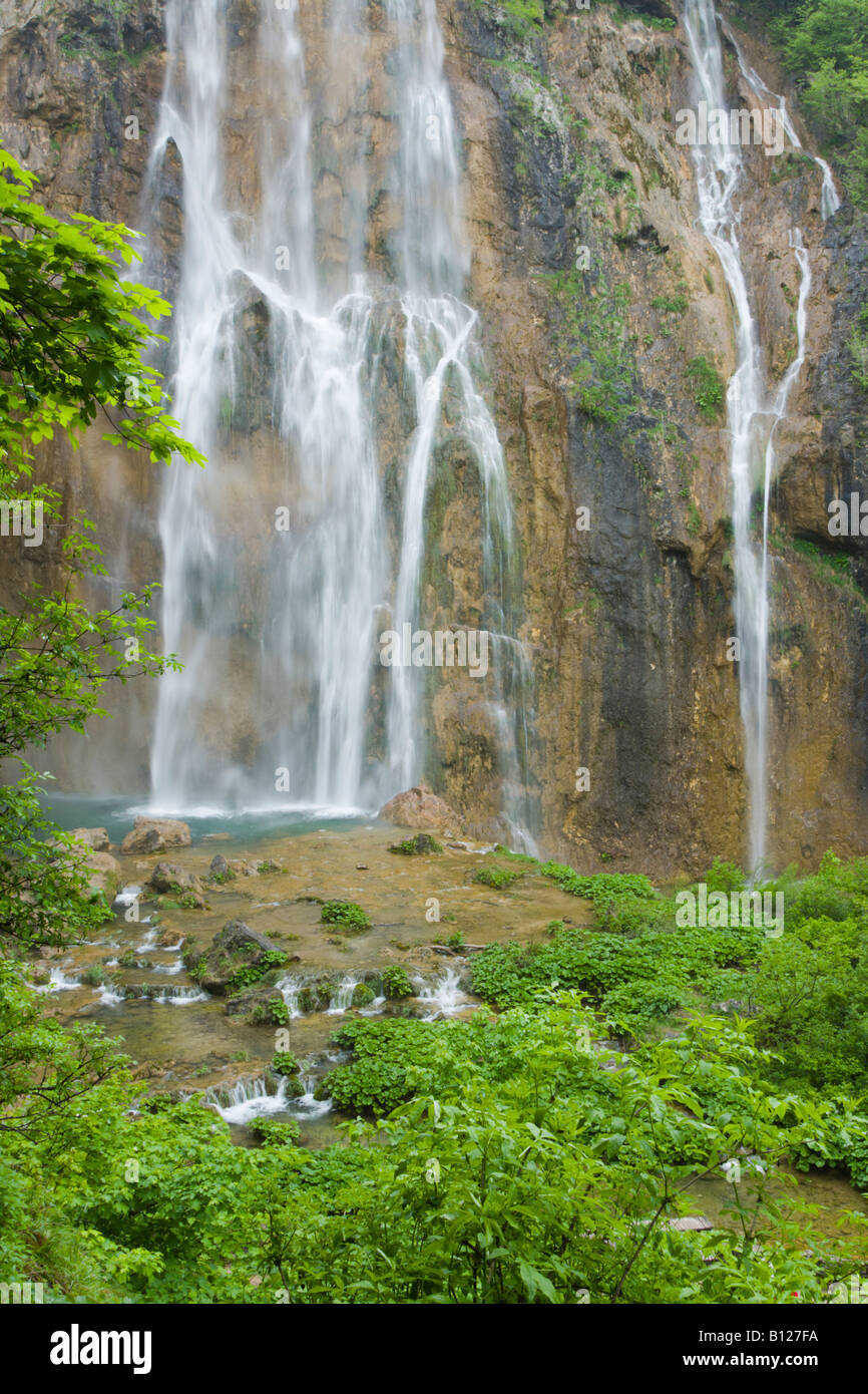 Big waterfall ('Veliki slap'), Plitvice national park in Croatia, Lower lakes area Stock Photo