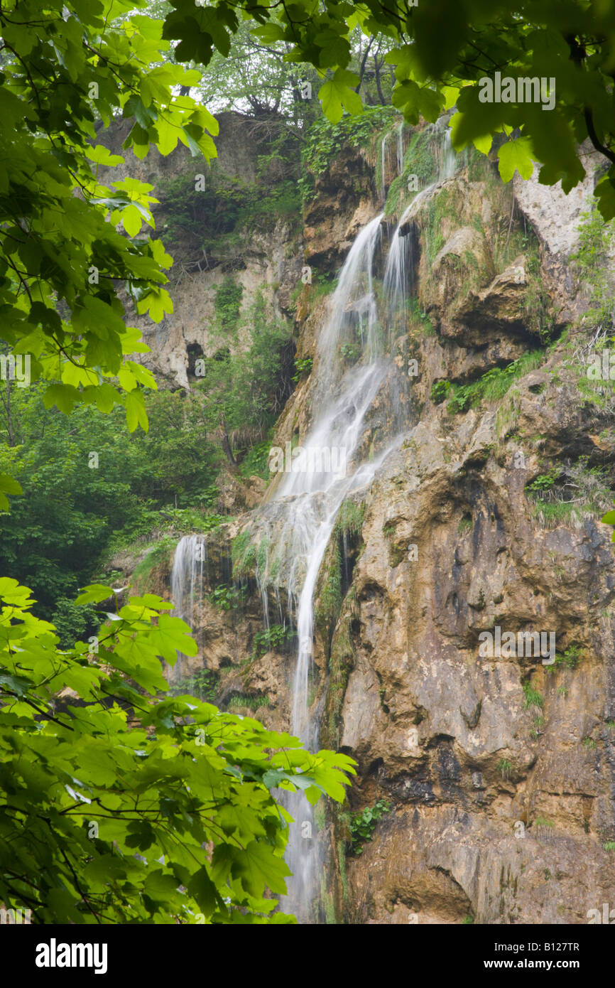 Big waterfall ('Veliki slap') top, Plitvice national park in Croatia, Lower lakes area Stock Photo