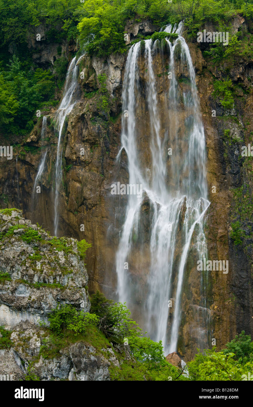 High Big waterfall ('Veliki slap'), Plitvice national park in Croatia, Lower lakes area Stock Photo