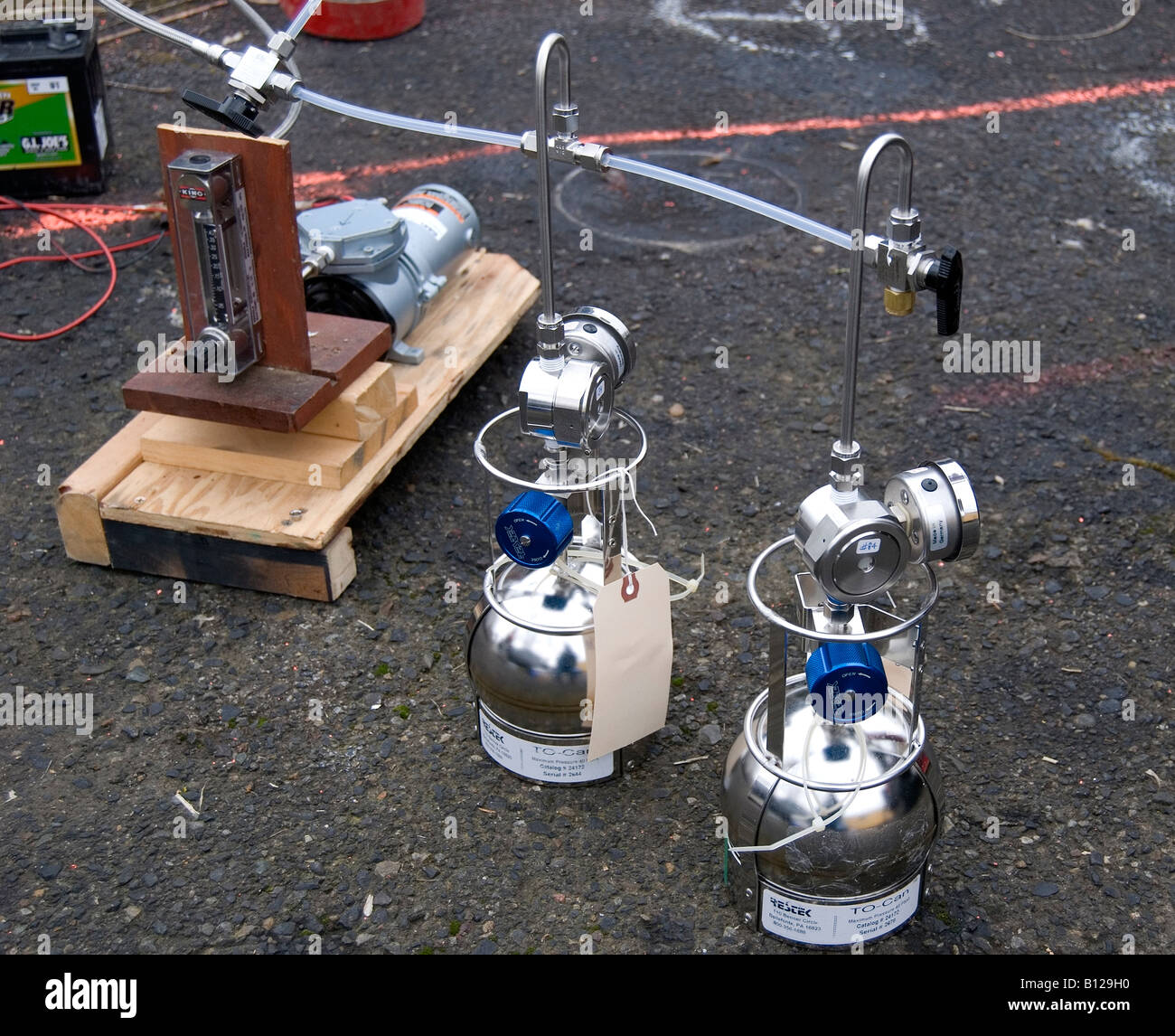 Environmental sampling equipment set up to collect subsurface soil gas
