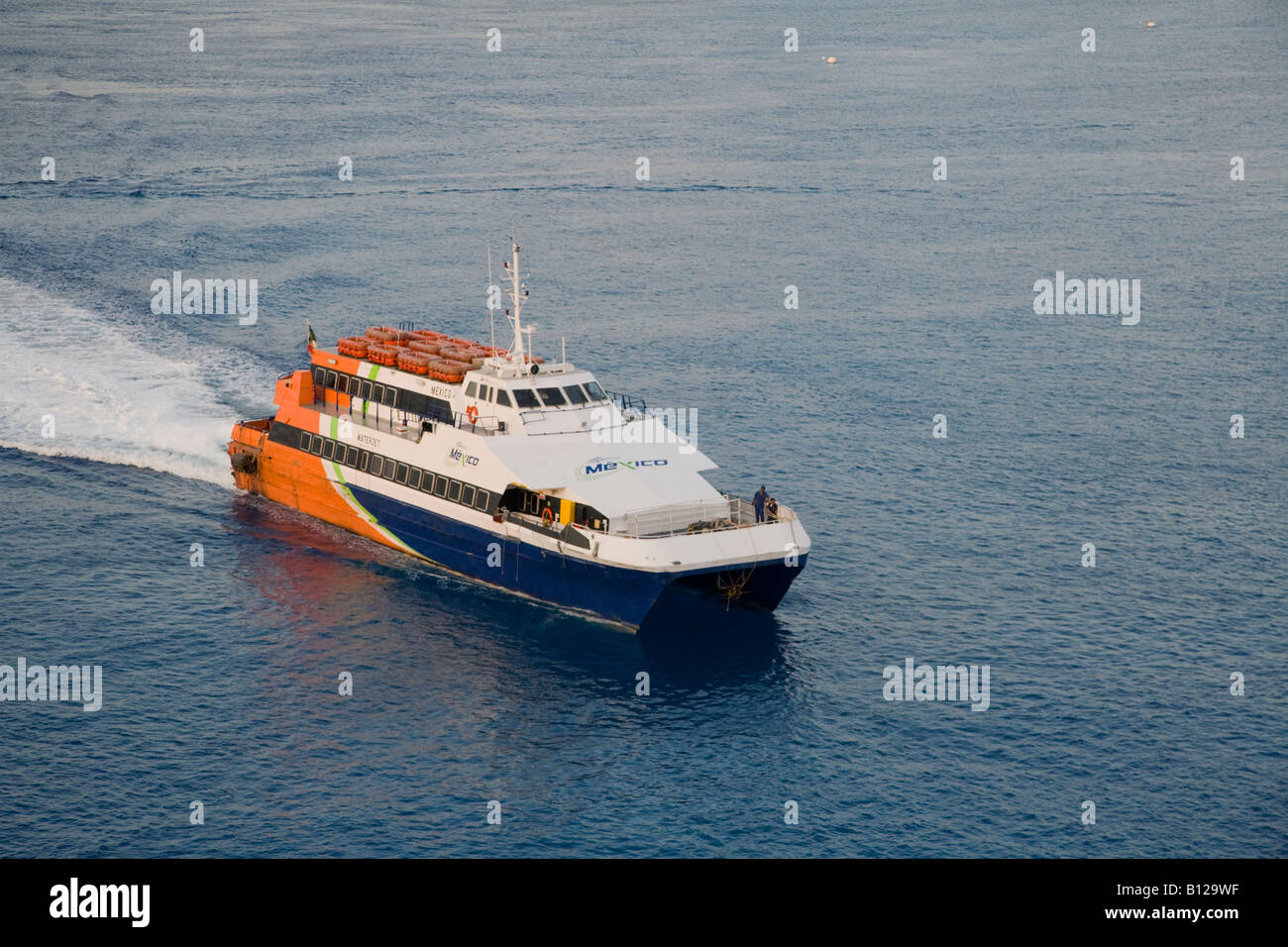 High speed ferry between mainland and San Miguel on the island of Cozumel Mexico Stock Photo