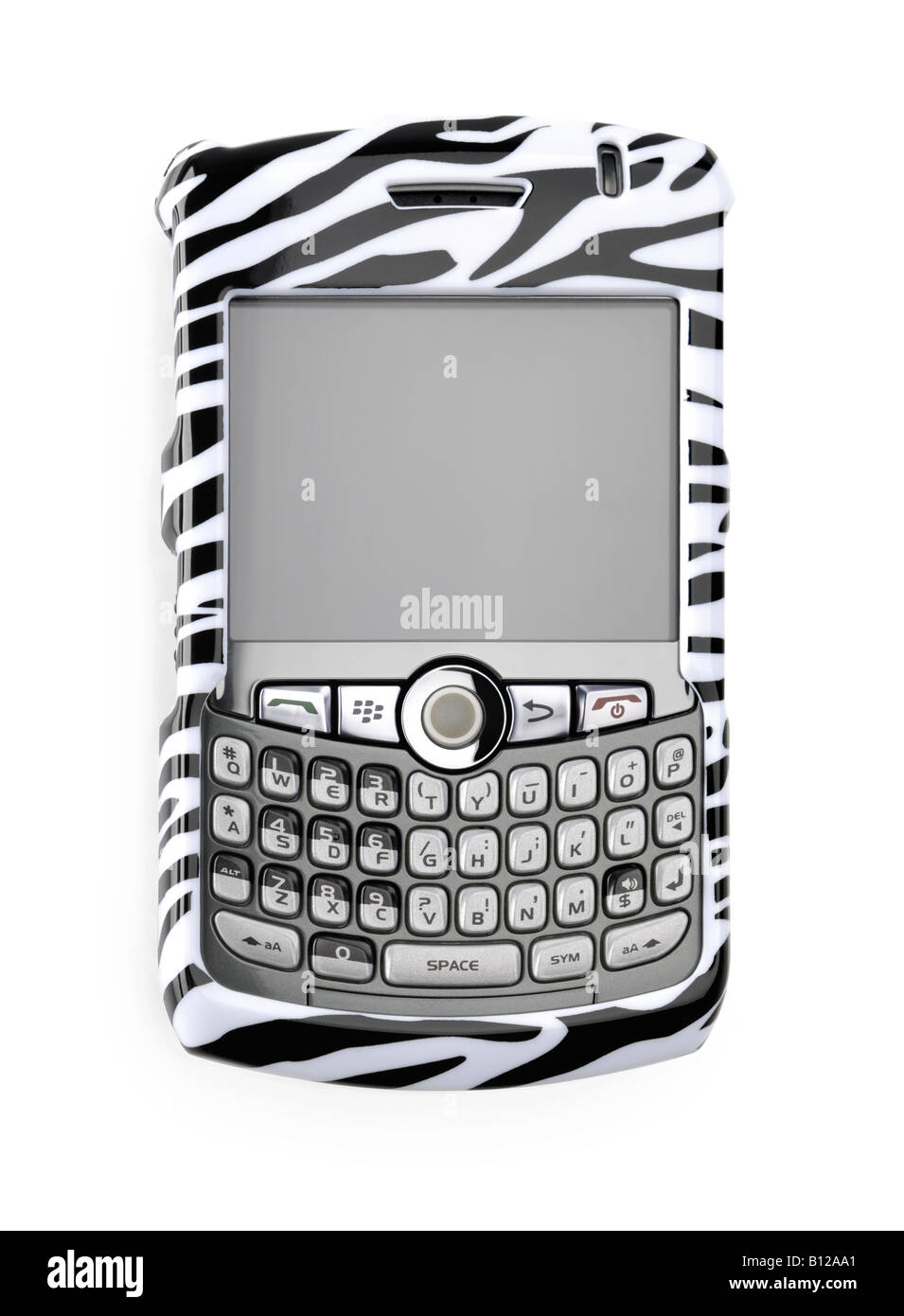 Fancy BlackBerry Smartphone in zebra cover Stock Photo