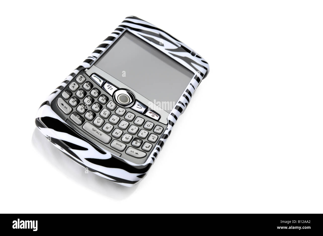 Fancy BlackBerry Smartphone in zebra cover Stock Photo