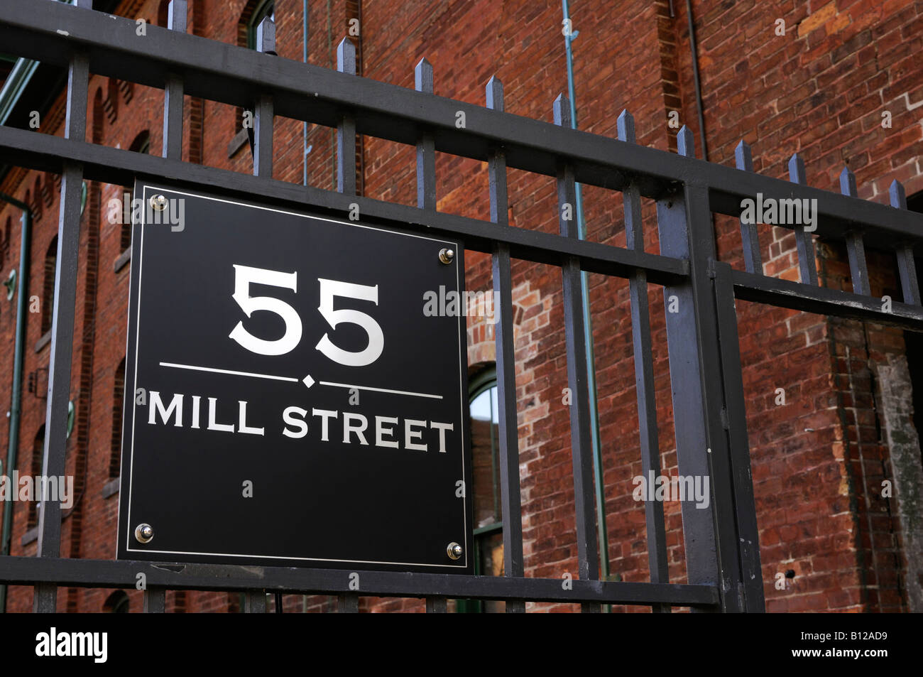 The Distillery address sign 55 Mill Street Stock Photo