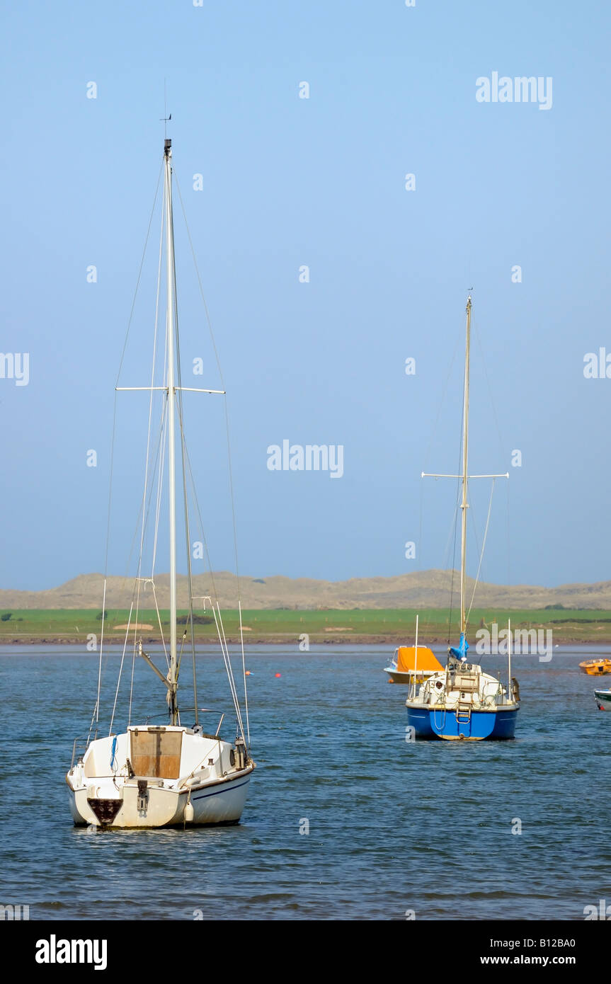 Yachts anchored in the River Esk Estuary Stock Photo