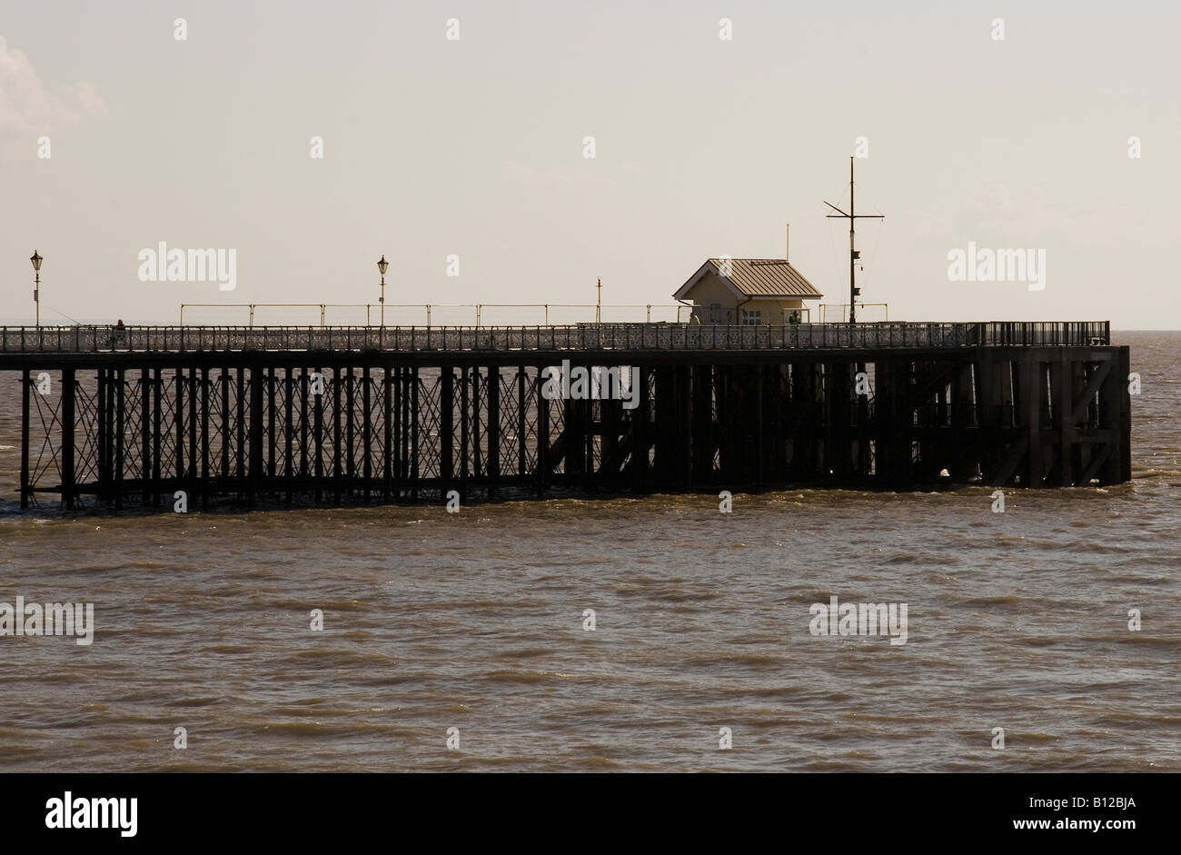 Paddle steamer boarding office, Penarth Pier, SE Wales Stock Photo