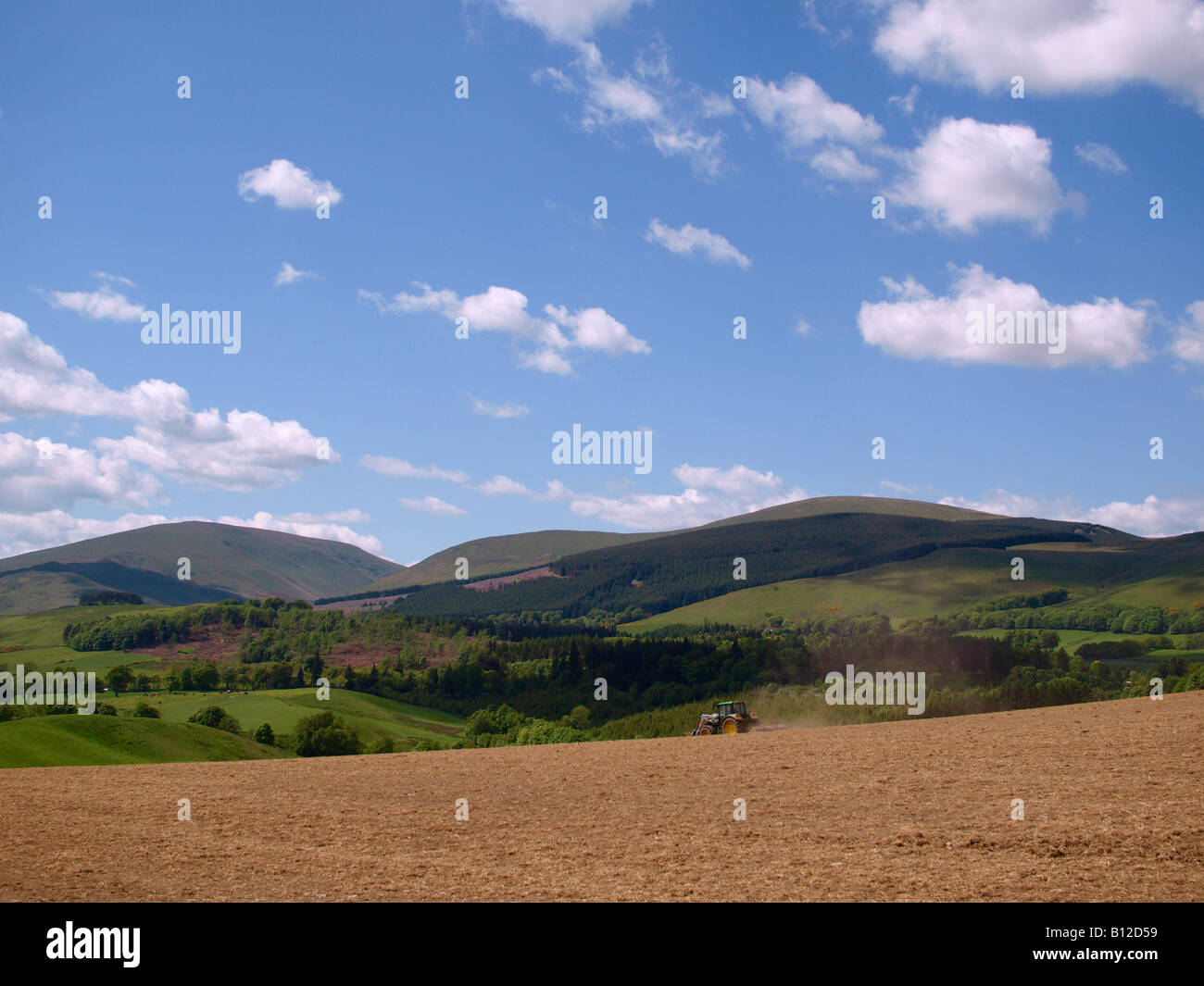 Springtime ploughing in the Ochil Hills Scotland Stock Photo