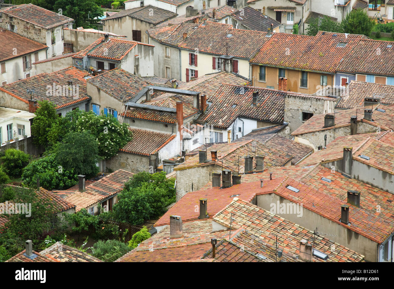 Aerial view of French terracotta rooftops in Carcassonne France Stock Photo