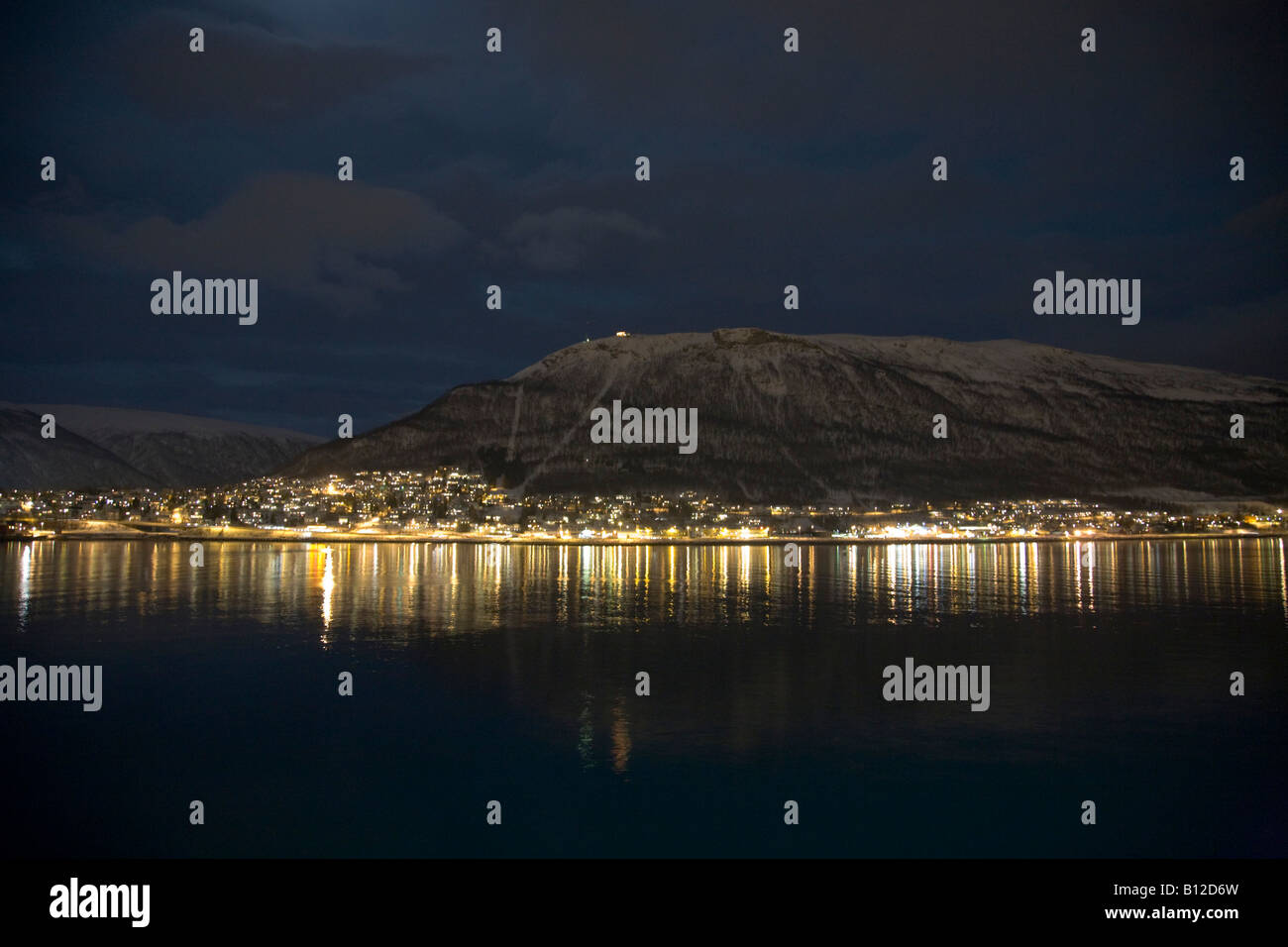 Tromso Tromsø Norway view from Hurtigruten coastal express at night Stock Photo