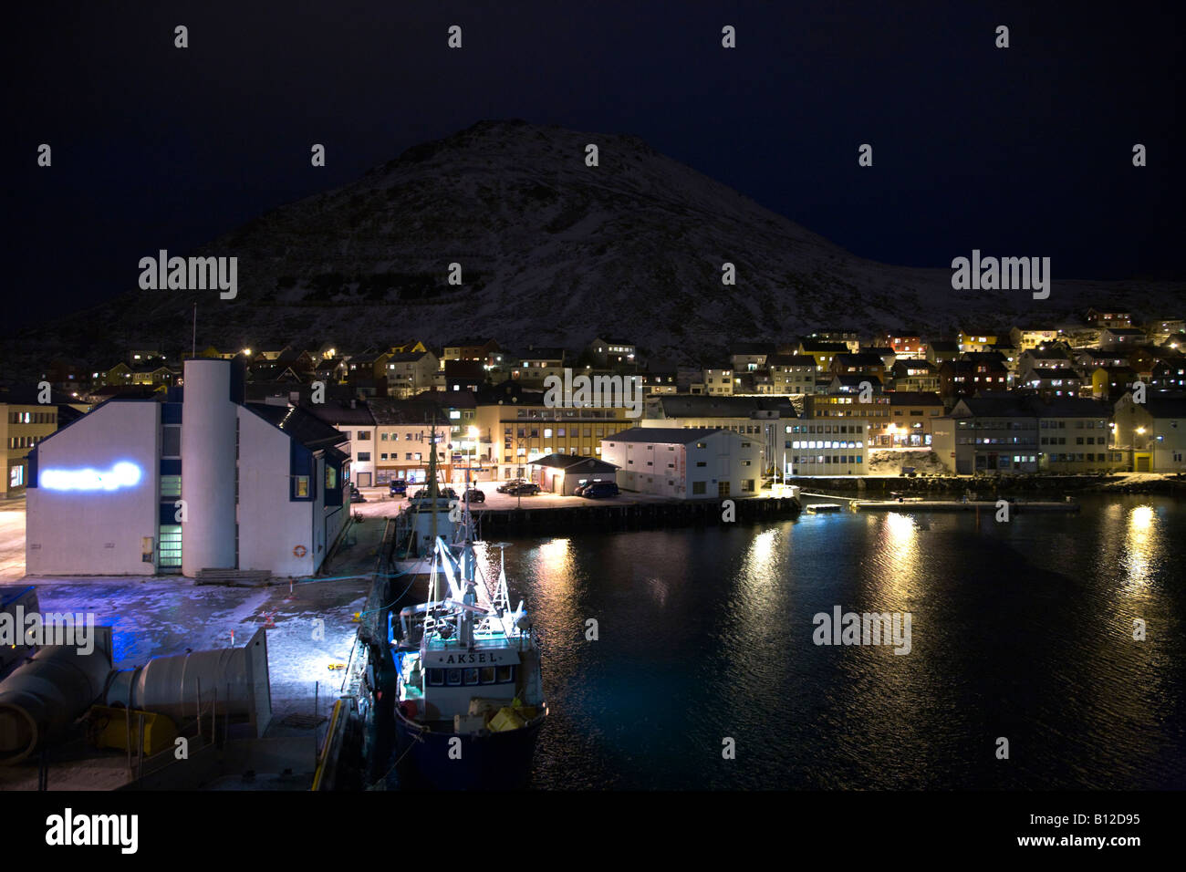 Honningsvåg Honningsvag Norway view of harbour harbor area from hurtigruten coastal express Stock Photo