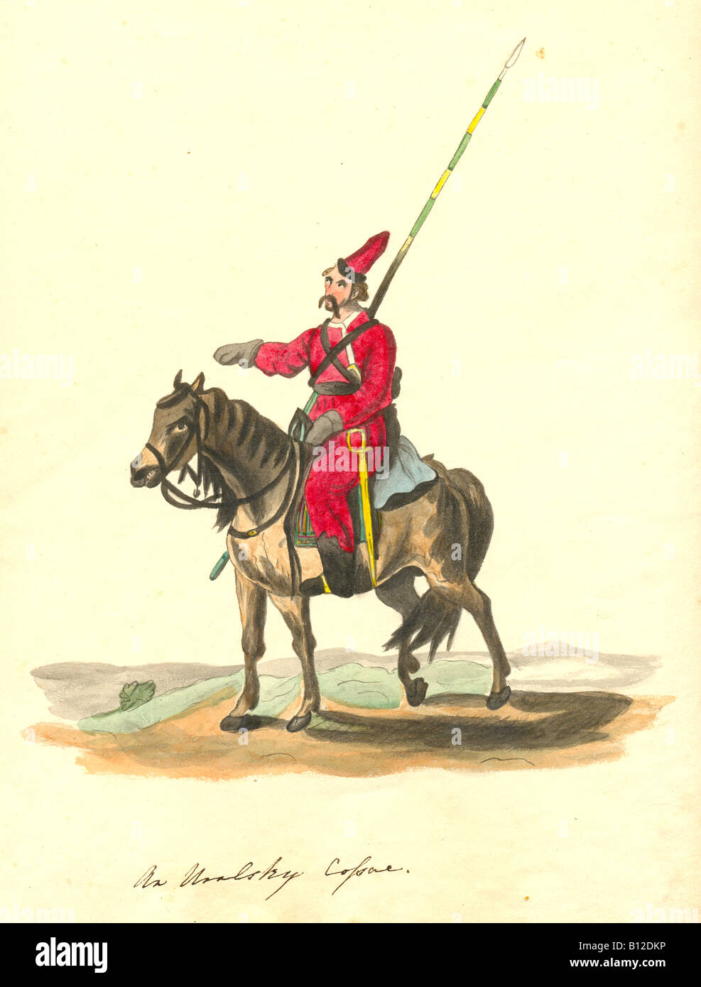 Handcoloured watercolour of Uralsky Cossack 1812 Stock Photo