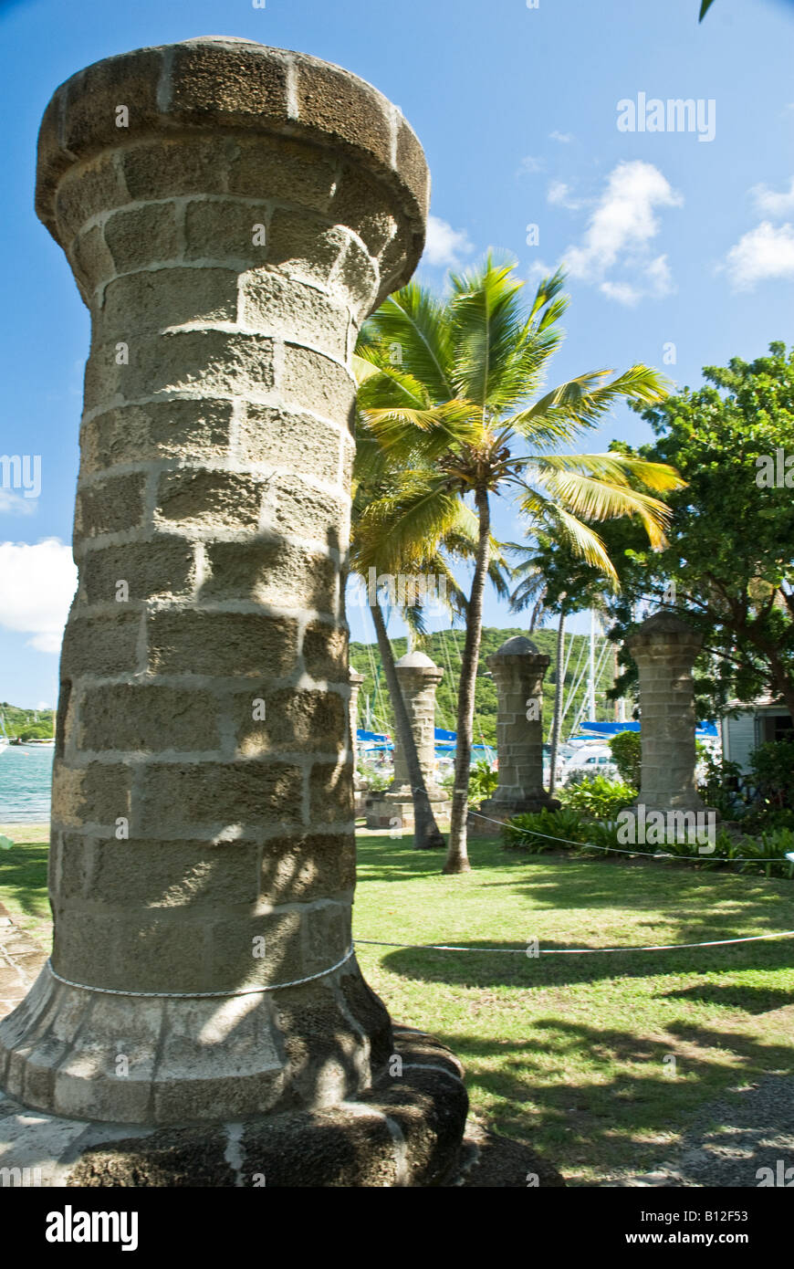Boat House Pillars, Nelson's Dockyard, English Harbour, Antigua Stock