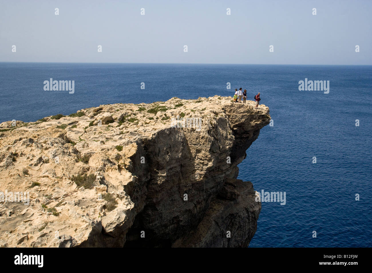 Tourists Dwejra Point Gozo Malta Stock Photo