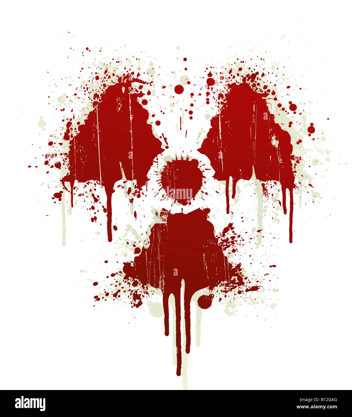 illustration of a blood splatter design element in the shape of the radioac...