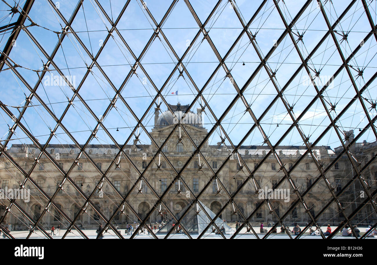 Glass Pyramid main entrance The Louvre Paris reflecting the original palace Stock Photo Alamy