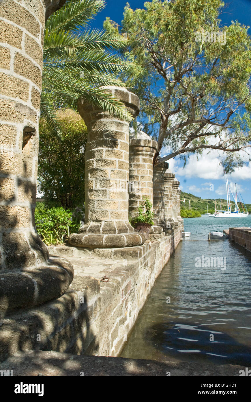 Boat House Pillars, Nelson's Dockyard, English Harbour, Antigua Stock