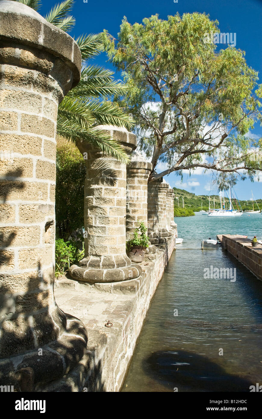 Boat House Pillars, Nelson's Dockyard, English Harbour, Antigua Stock