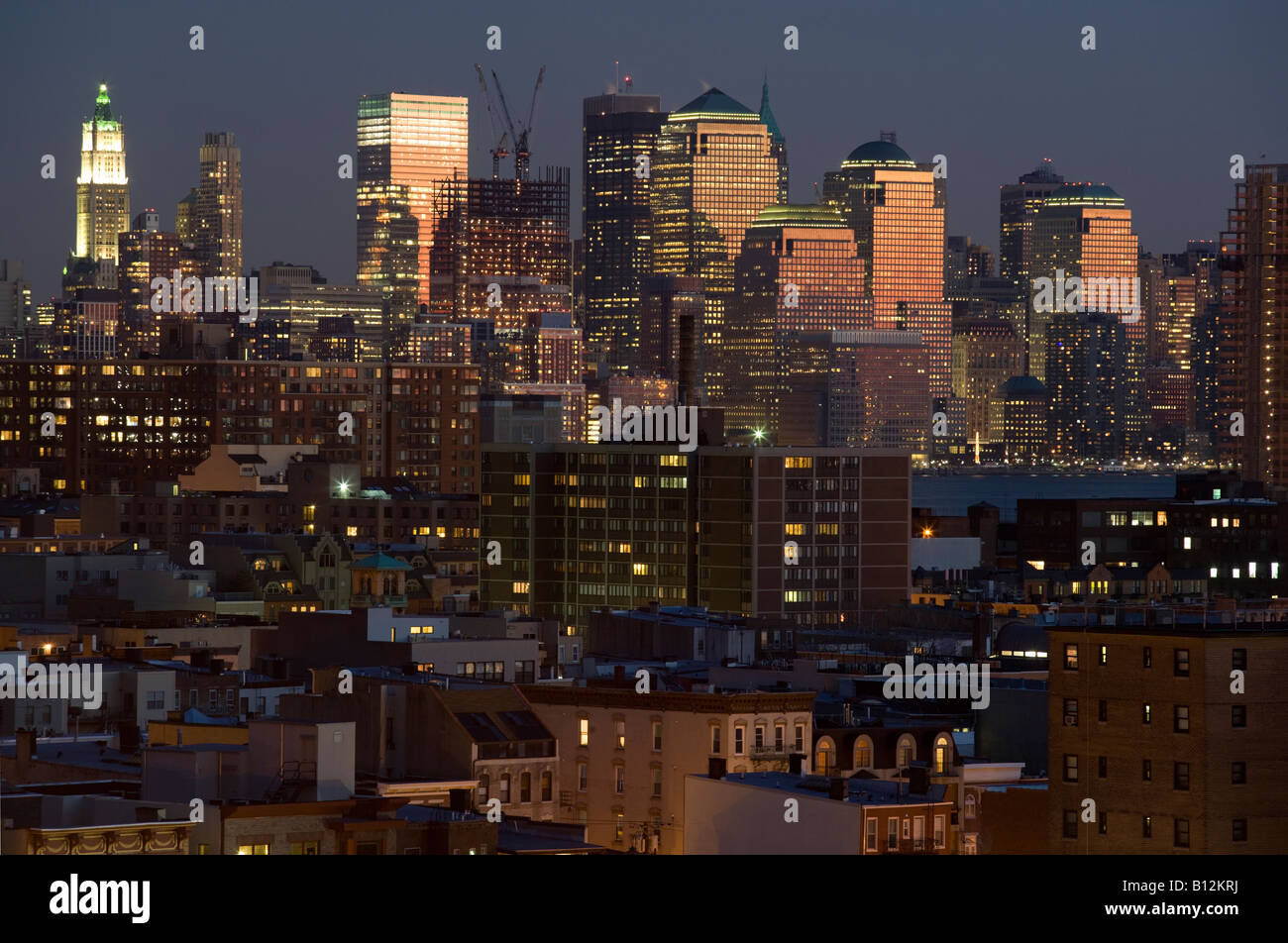 DOWNTOWN MANHATTAN SKYLINE FROM JERSEY CITY NEW JERSEY USA Stock Photo