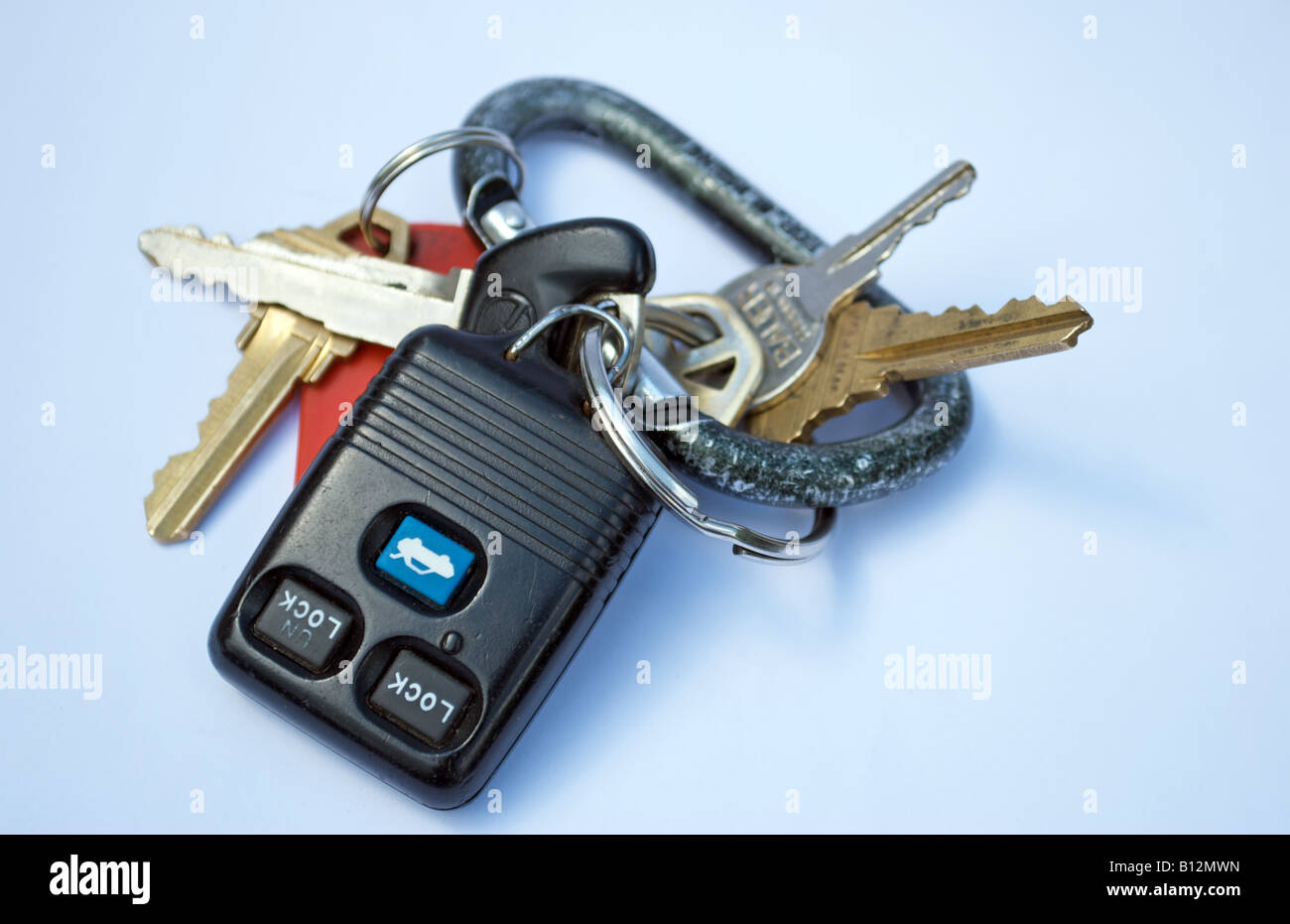 car keys and an car lock and unlock remote used to unlock the car from a distance Stock Photo
