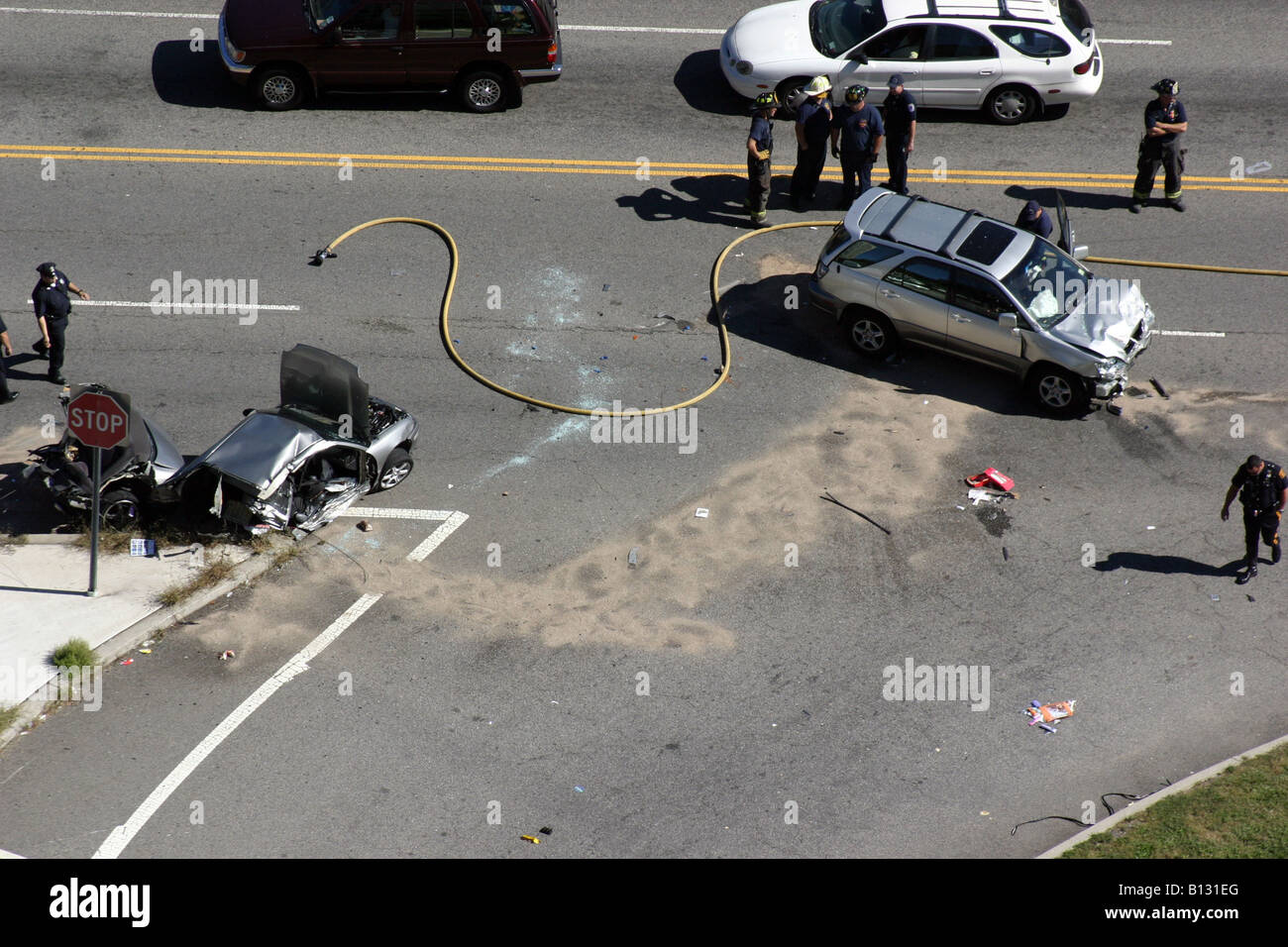 The aftermath of a Car Accident in West New York Stock Photo