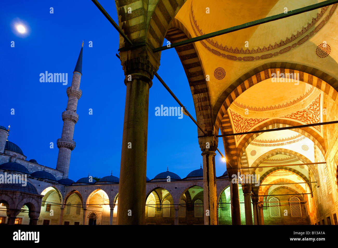 the courtyard of the blue mosque at night in Istanbul Stock Photo Alamy