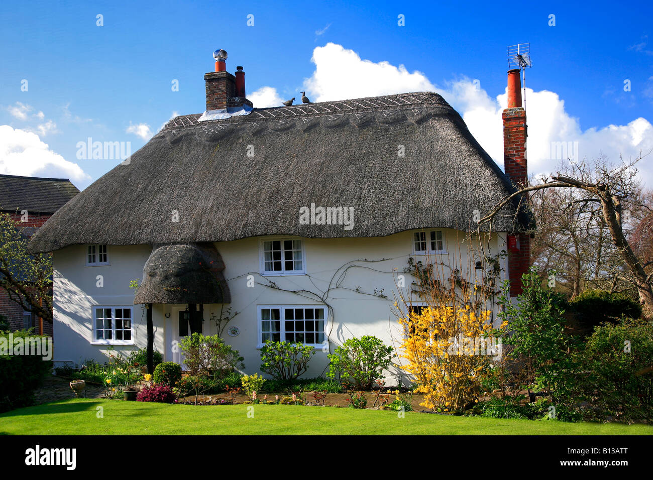 Blue Sky Summer day Thatched Cottages Bosham village West Sussex