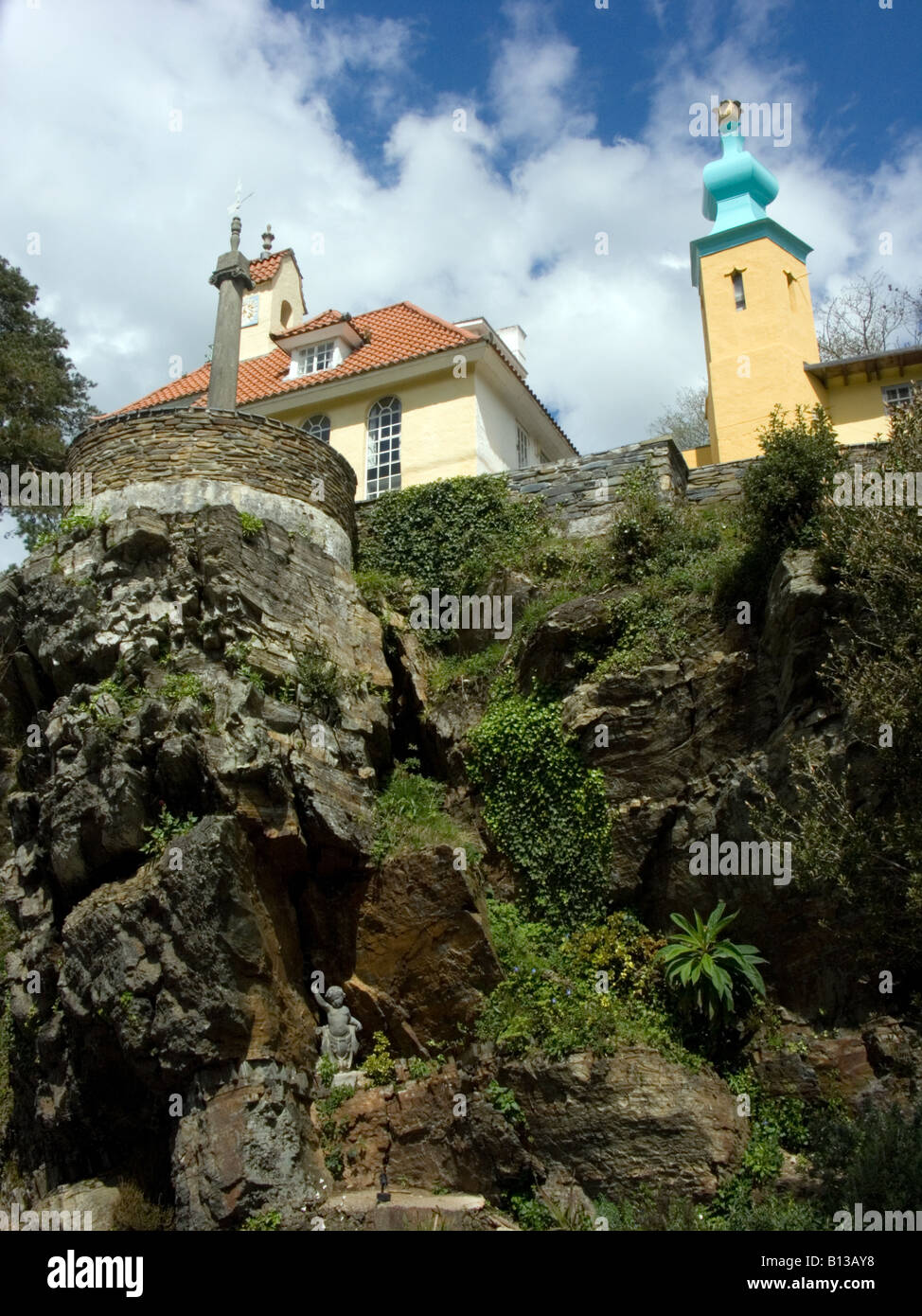 The Chantry and Tower of Chantry Row, Portmeirion, Gwynedd, Wales Stock Photo