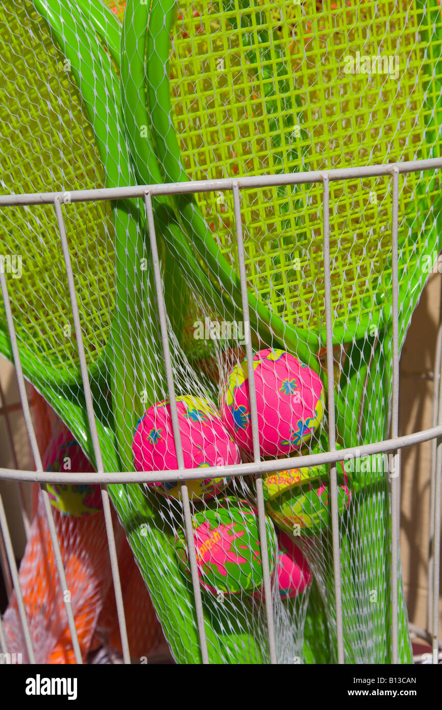 Plastic Tennis Racket and balls for sale, Teignmouth, Devon, England