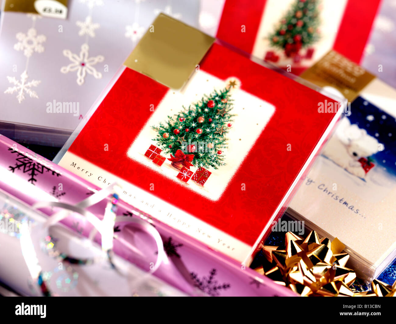 CHRISTMAS GIFTWRAP AND CARDS Stock Photo