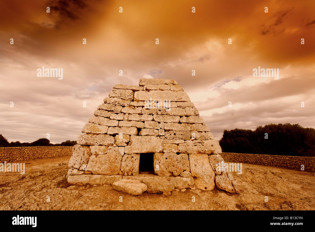 Spain Menorca Naveta des Tudons archeological monument Stock Photo