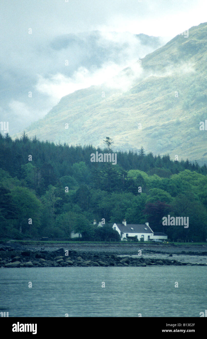 Knoydart estate looking up Loch Nevis with a house on the shore Stock