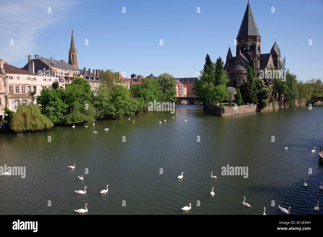 France Lorraine Metz Temple Neuf protestant church Moselle river Stock