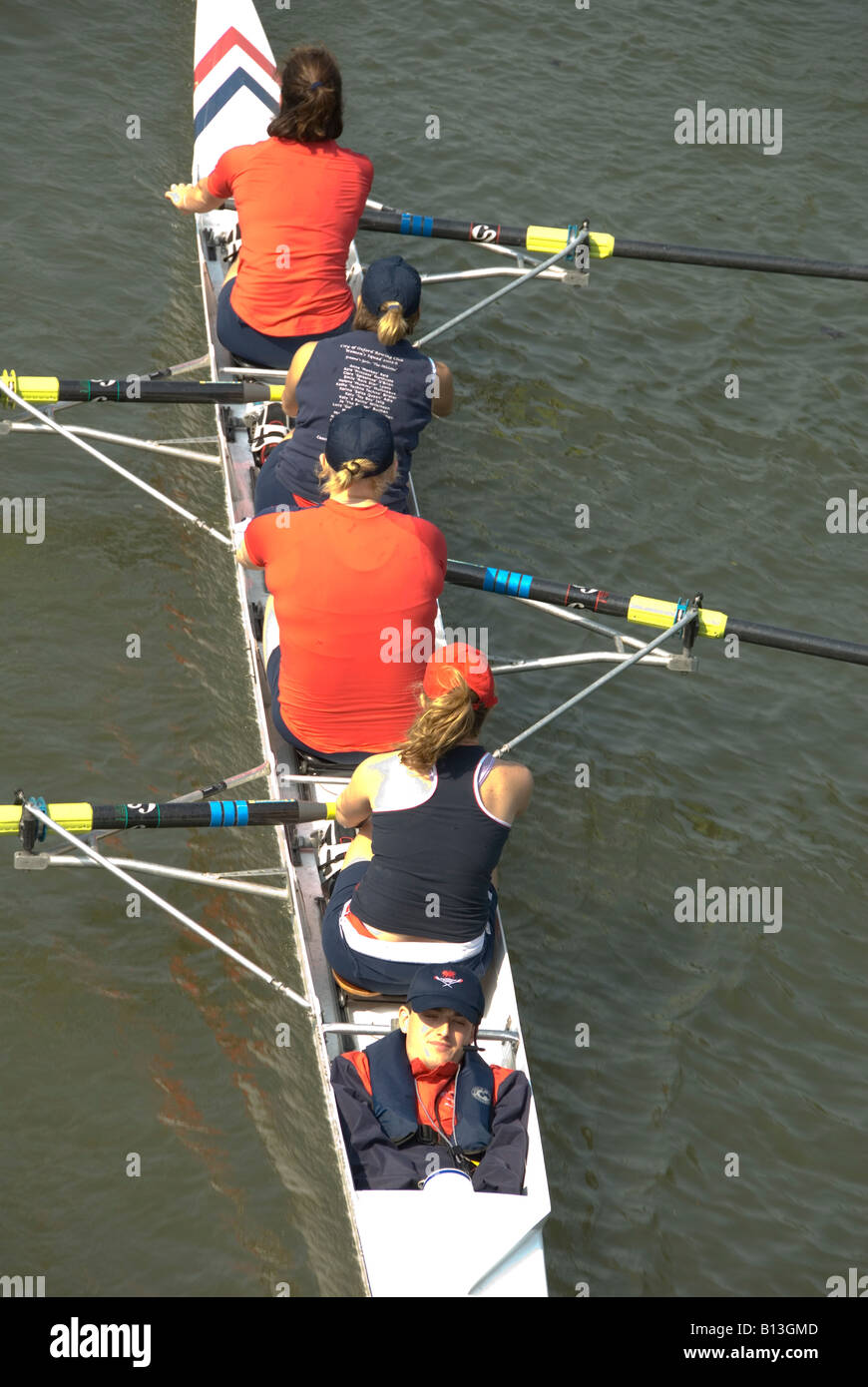 Cox and Female Crew Rowing Oxford City Bumping Races on The Isis River
