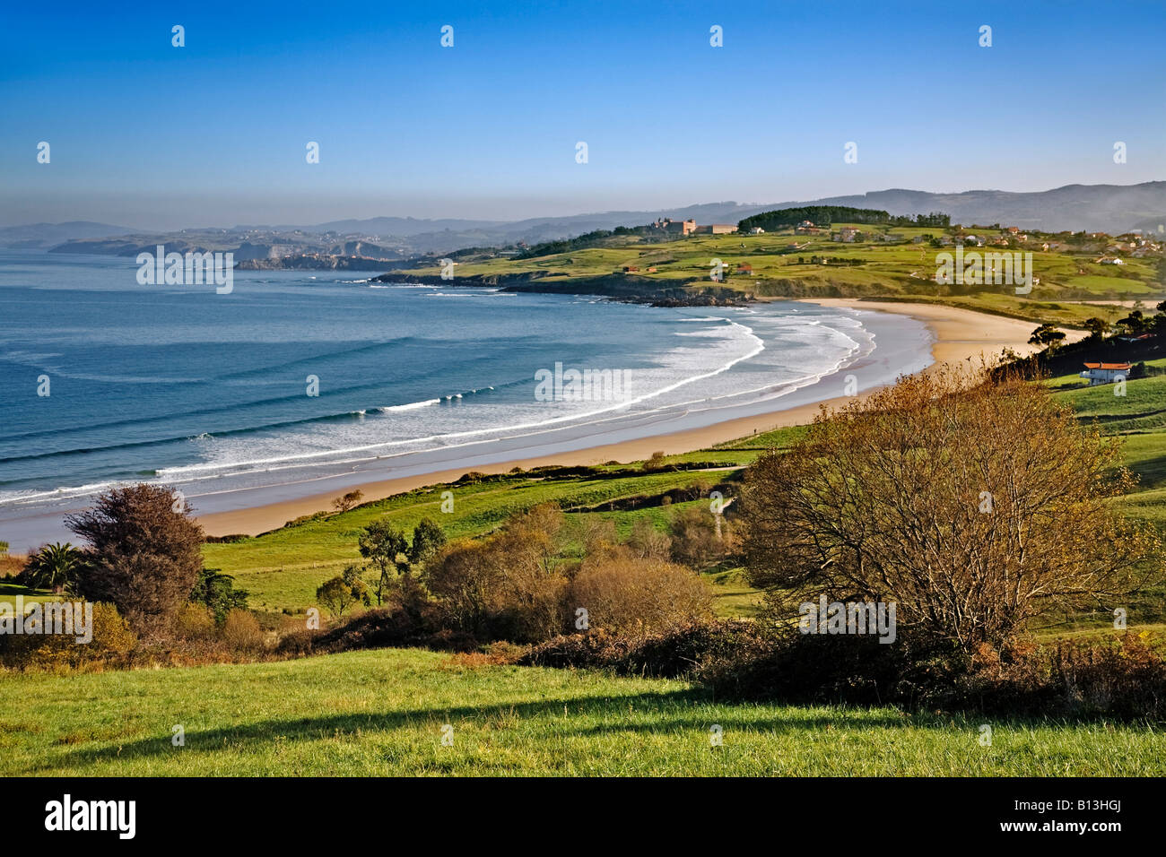 green meadows and beaches of oyambre comillas cantabria spain Stock Photo