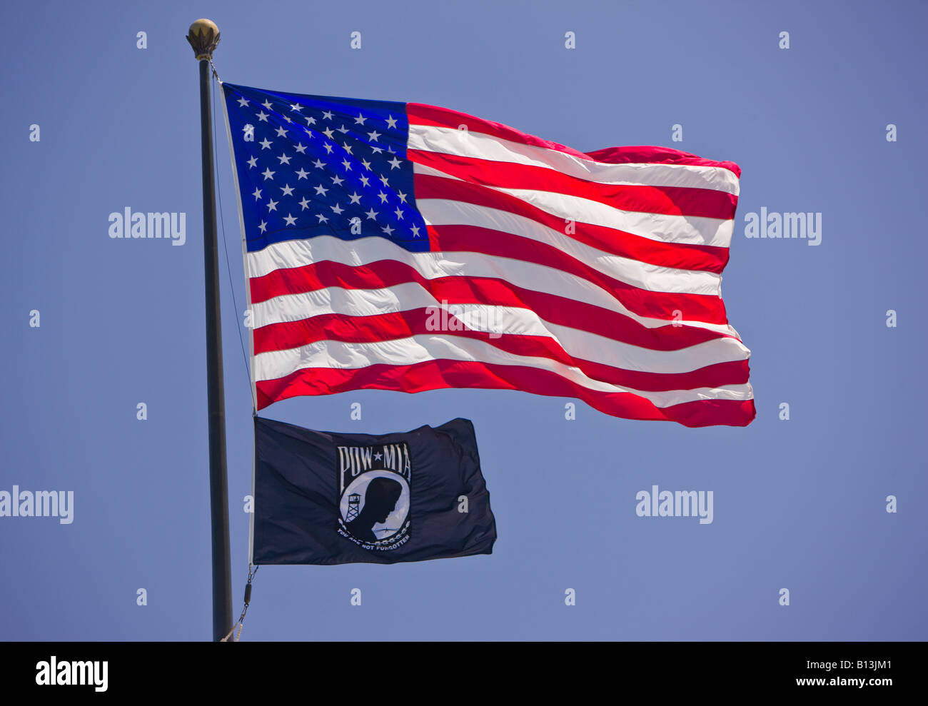 WASHINGTON DC USA United States flag flying on pole with POW MIA flag Stock Photo