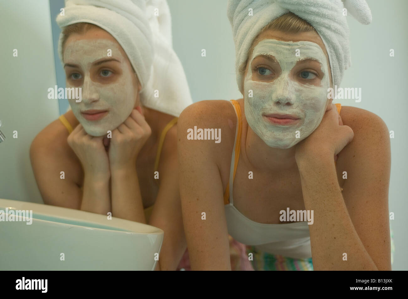 teen girls with face mask Stock Photo Alamy