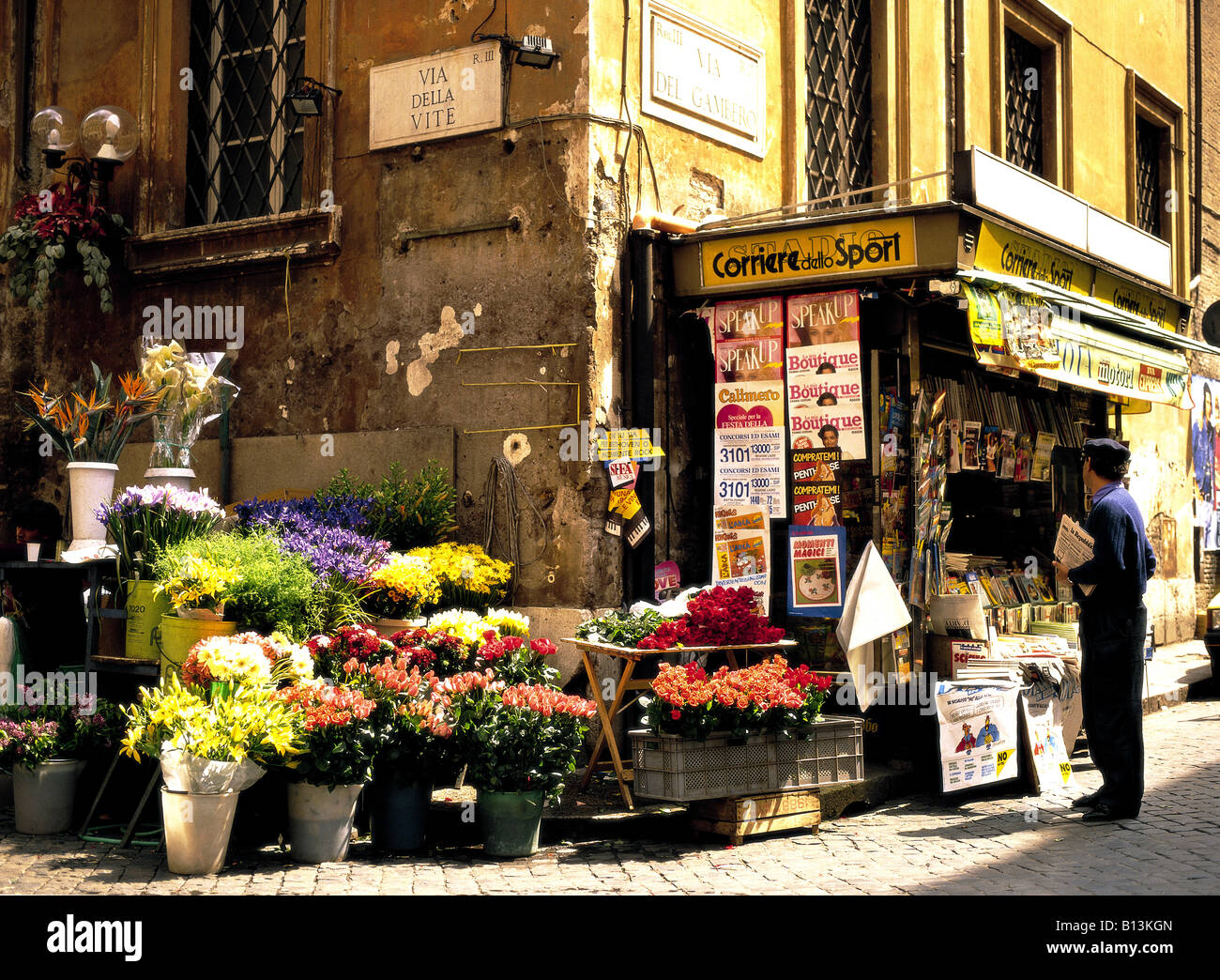 Flower shop in the street corner Rome Italy Stock Photo Alamy